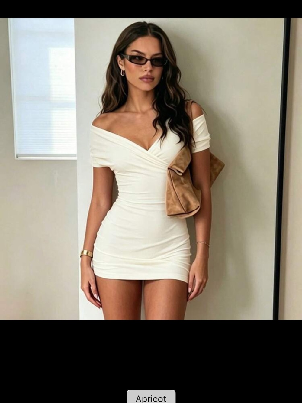 Off-Shoulder Apricot Bodycon Mini Dress - Fashion Brand